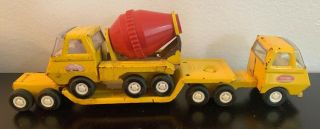 Tonka Vintage Metal Yellow Tonka Flatbed Truck Trailer With Cement Mixer Truck