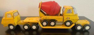 TONKA Vintage Metal Yellow Tonka Flatbed Truck Trailer With Cement Mixer Truck 3