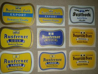 9x Old Ausferner Beer Labels.  Brauerei Reutte Austria