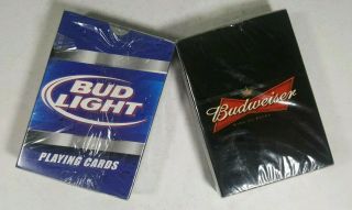 2 Decks - Budweiser And Bud Light Playing Cards -