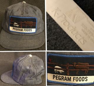 Vintage Pegram Foods Farm K - Products Snapback Truckers Light Blue Denim Hat Usa