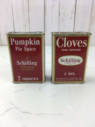 Vintage Spice Tins A Schilling & Co San Francisco 1933 1950 2 Oz Cloves Pumpkin