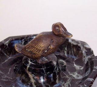 Antique/vintage Cast Bronze Duck On Marble Ashtray Trinket Dish - Hunting