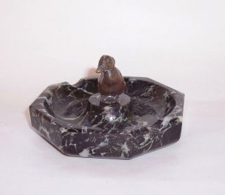 Antique/Vintage Cast BRONZE DUCK On MARBLE ASHTRAY Trinket Dish - Hunting 2