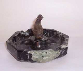 Antique/Vintage Cast BRONZE DUCK On MARBLE ASHTRAY Trinket Dish - Hunting 5