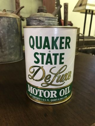 Nos Full Vintage Quaker State Deluxe Motor Oil Can Quart 20w - 50hd