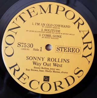 Sonny Rollins - Way Out West - jazz reissue LP record,  cover VG 3