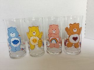 4 Care Bears Vintage Drinking Glasses Grumpy Funshine Cheer And Tenderheart Bear