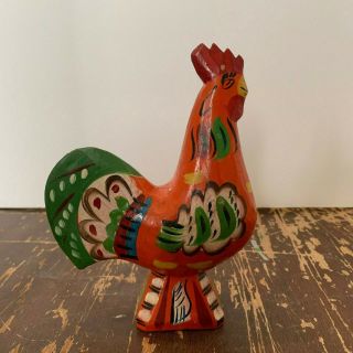 Vintage Folk Art Hand Painted Wooden Chicken Figurine
