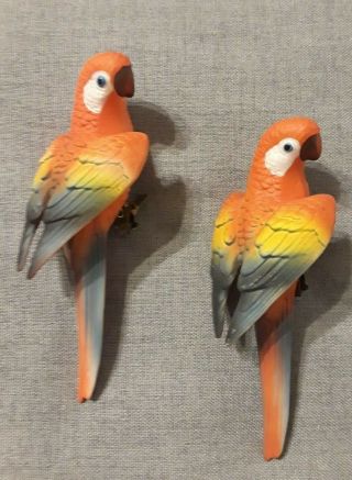 2 Vintage Orange Ceramic - Clip On - 6 " Parrot - Bird Figurine - Ornament Japan Marked