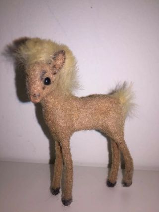 Vintage Kunstlerschutz W.  Germany Flocked Miniature Horse W/ Fur Mane & Tail