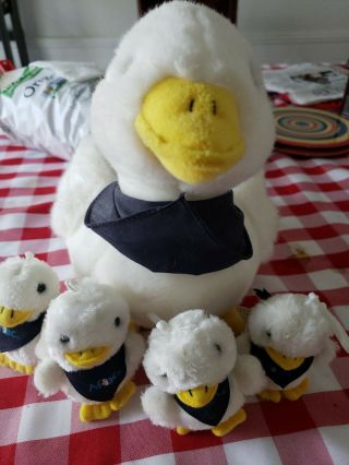 Aflac Large,  Talking Plush Duck With 4 Babies All W - Blue Bandana