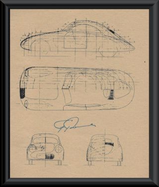 Ferdinand Porsche Autograph Reprint Diagram Of 114k1 On 80 Year Old Paper P061