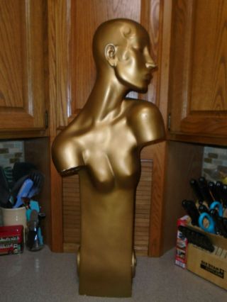 Vtg.  Art Deco Store Display Mannequin Head And Half Body - Gold