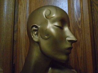 VTG.  Art Deco Store Display Mannequin Head and Half Body - GOLD 2