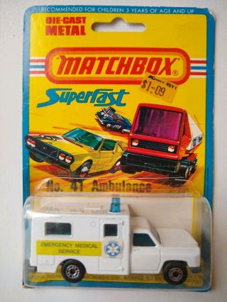 Vintage Matchbox Die Cast Metal 1976 1977 No.  41 Ambulance Emergency Nos