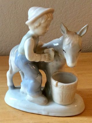 Boy With Donkey - Vintage Ceramic Figurine