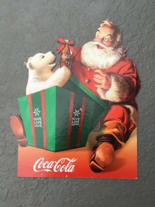 Coca Cola Santa With Polar Bear Die - Cut Cardboard Double - Sided Retail Sign 2007