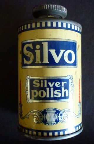 Silvo Silver Polish Vintage Low Profile Tin Cone Top Advertising Canister