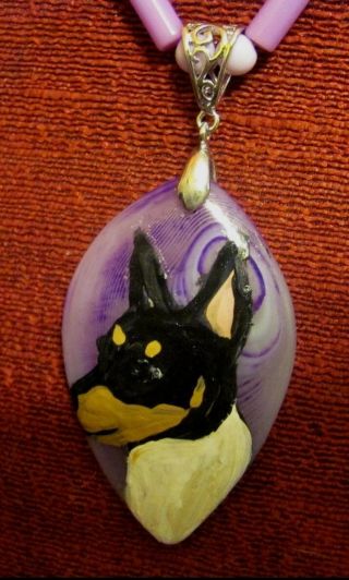 Toy Fox Terrier Hand - Painted On Purple Pendant/bead/neckalce
