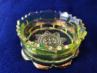 Vintage Vaseline Glass Star & Arches Candy Dish With Gold Trim Trinket Uranium
