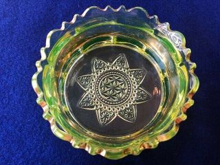 Vintage Vaseline Glass Star & Arches Candy Dish With Gold Trim Trinket Uranium 2