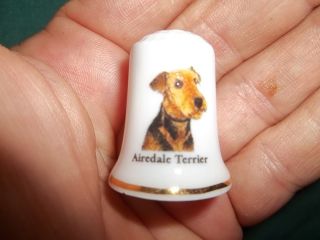 Vintage Airedale Terrier Dog Collectible Ceramic Thimble Figurine Lim.  Edition