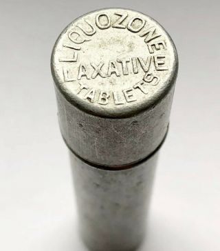 Liquozone Laxative Tablets Tin Vtg Advertising 2.  5” Aluminum Tube