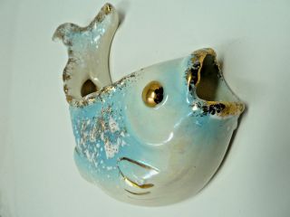 Vintage Ceramic Fish Wall Pocket Vase Bathroom Decor With Bubbles