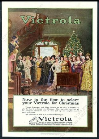 1923 Enrico Caruso & Other Opera Stars Christmas Theme Victrola Vintage Print Ad