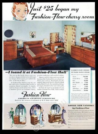 1937 Fashion Flow Cherry Bed Bedroom Dresser Desk Photo Vintage Print Ad