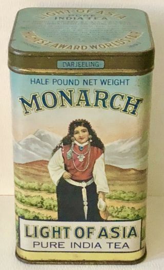 Antique Monarch Light Of Asia India Tea Advertising Tin 1893 Chicago Worlds Fair