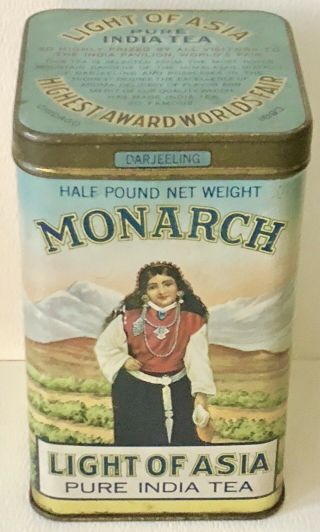 Antique Monarch Light Of Asia India Tea Advertising Tin 1893 Chicago Worlds Fair 3