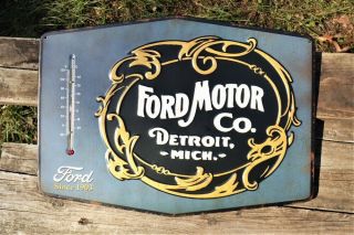 Ford Motor Co.  Embossed Thermometer Tin Metal Sign - 1903 Heritage Logo