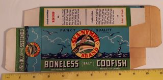 Rare Canadian (halifax N.  S. ) " Sea Nymph Brand Boneless Salt Codfish " 1 Lb Carton