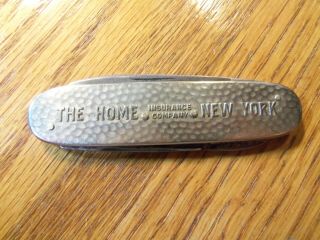 Vintage Celluloid Advertising Pocket Knife Home Insurance Co.  N.  Y.