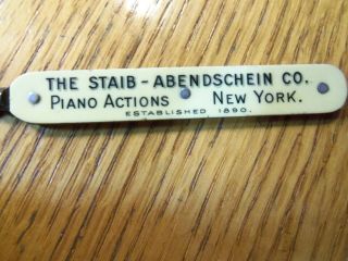 VINTAGE CELLULOID ADVERTISING LETTER OPENER STAIB - ABENDSCHEIN CO PIANO ACTIONS 2