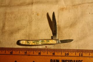 Vintage John Deere Advertising 2 Blade Folding Knife Geyer Impl.  Inc.  Albion Neb