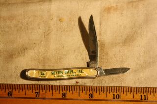 Vintage John Deere Advertising 2 Blade Folding Knife Geyer Impl.  Inc.  Albion Neb 2