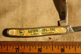 Vintage John Deere Advertising 2 Blade Folding Knife Geyer Impl.  Inc.  Albion Neb 3