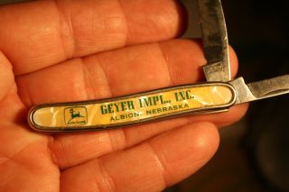Vintage John Deere Advertising 2 Blade Folding Knife Geyer Impl.  Inc.  Albion Neb 6