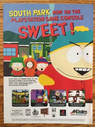 South Park Playstation Ps1 Psx 1999 Video Game Poster Ad Art Print Rare Htf