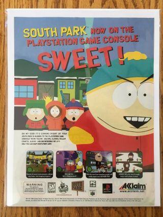 South Park Playstation PS1 PSX 1999 Video Game Poster Ad Art Print Rare HTF 2
