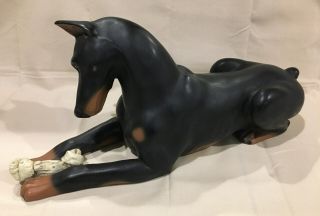 1989 Large Universal Statuary Black & Rust Doberman Pinscher Dog Usa