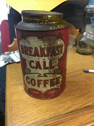 Vintage Breakfast Call Coffee Tin 3lb Size Empty