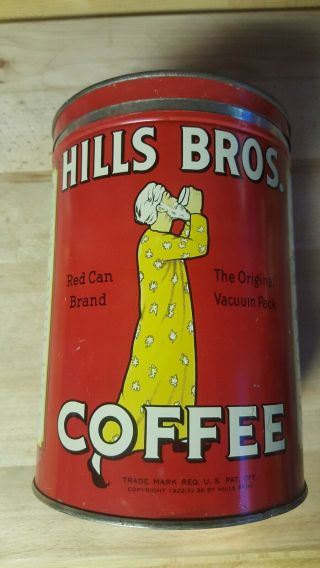 Vintage Hills Bros.  Coffee Tin Can With Lid -