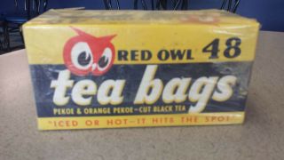 1950 ' s 1960 ' s Red Owl Grocery Store Box Of 48 Tea Bags Still 59 Cents 4