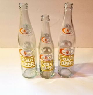 Three Vintage A&w Glass Pop Bottle Empty - Root Beer Soda