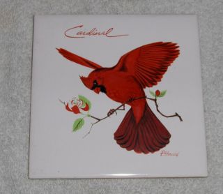 Vtg P.  Howard Screen Craft Cardinal Tile Ruby Red Bird Trivet Wall Hanging