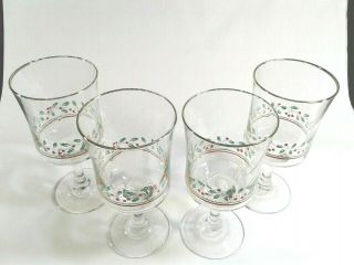4 Vintage Arby ' s Holly & Berry Christmas 1986 Libbey Stemmed Glasses Goblets 2